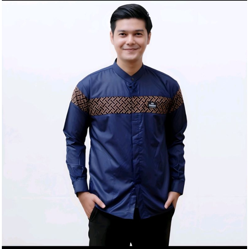 Baju Koko Pria Dewasa Lengan Panjang Motif Kombinasi Qynang Kombinasi