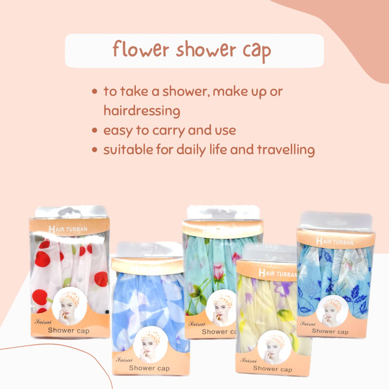 FLOWER SHOWE CAP, REUSEABLE SHOWERCAP, SHOWER CAP MOTIF BUNGA