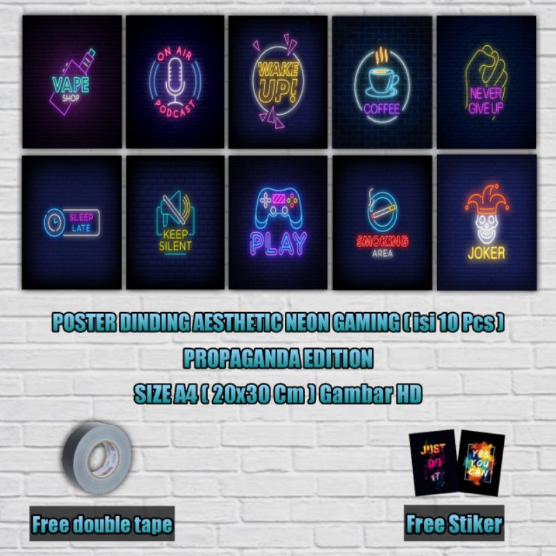 Poster dinding Aesthetic neon gaming isi 10pcs-ukuran 20x30 Cm
