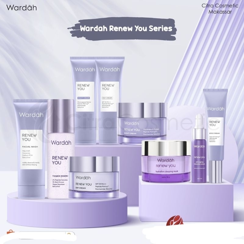 WARDAH PAKET (BERHADIAH) RENEW YOU  DAY NIGHT CREAM SERUM ESENCE EYECREAM SLEEPING MASK