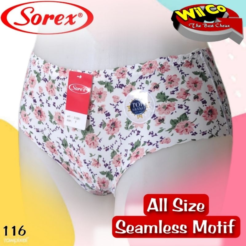 K116 - (Harga Per 1 Potong) CELANA DALAM WANITA DEWASA PAKAIAN WANITA PAKAIAN DALAM SOREX SEAMLESS MOTIF FREE SIZE BB 50 - 60