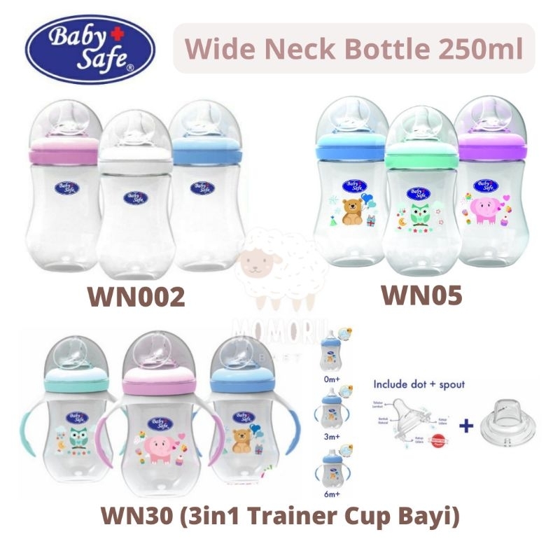 Baby Safe Botol Susu Wide Neck 250ml WN02 WN05 WN30 Wide Neck Bottle Babysafe Botol Susu Bayi 3 Stage Trainer Cup