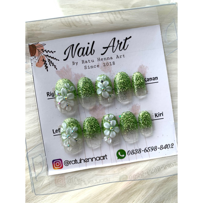 Kuku palsu pengantin warna hijau sage
