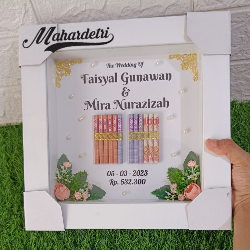Mahar Uang MINI YASMIN 1 HARI JADI termasuk bingkai 20x20 cm Dekorasi Hiasan Mahar Pernikahan Weddin