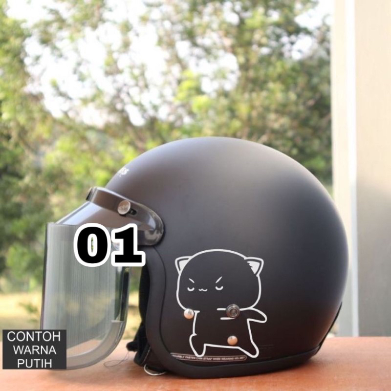 stiker cuting kucing mochi stiker helm emot lucu cutting sticker helmet bogo fullface kaca motor mob