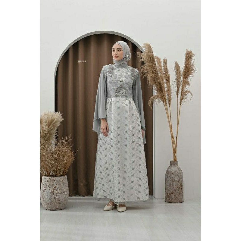 SOLEMIO MAXIDRESS / GAUN PANJANG PESTA WANITA  MUSLIM  MEWAH ELEGANT BRUKAT IMPORT
