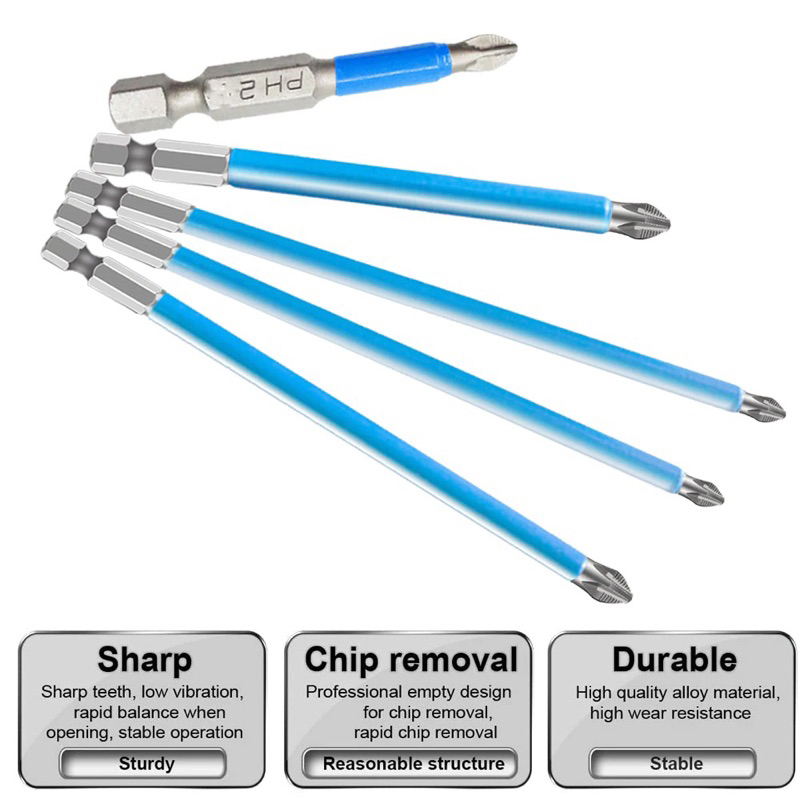 DIZAINLIFE Kepala Obeng Plus Cross Magnetic Screwdrivers Hex PH2 5 PCS - S2 - Blue