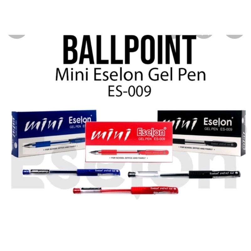 Pulpen/pen/bolpoin gel mini eselon ES-009 hitam isi 12pcs