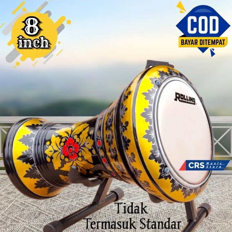Gendang Atau Darbuka Kayu 8 inch Hitam Gold Rolling Putih