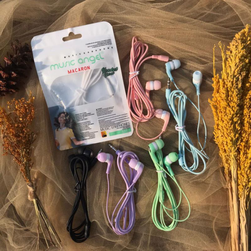 HF HEADSET MACARON MUSIC ANGEL HANDSFREE EARPHONE MUSIK ANGEL MACARON HEADSET PINK