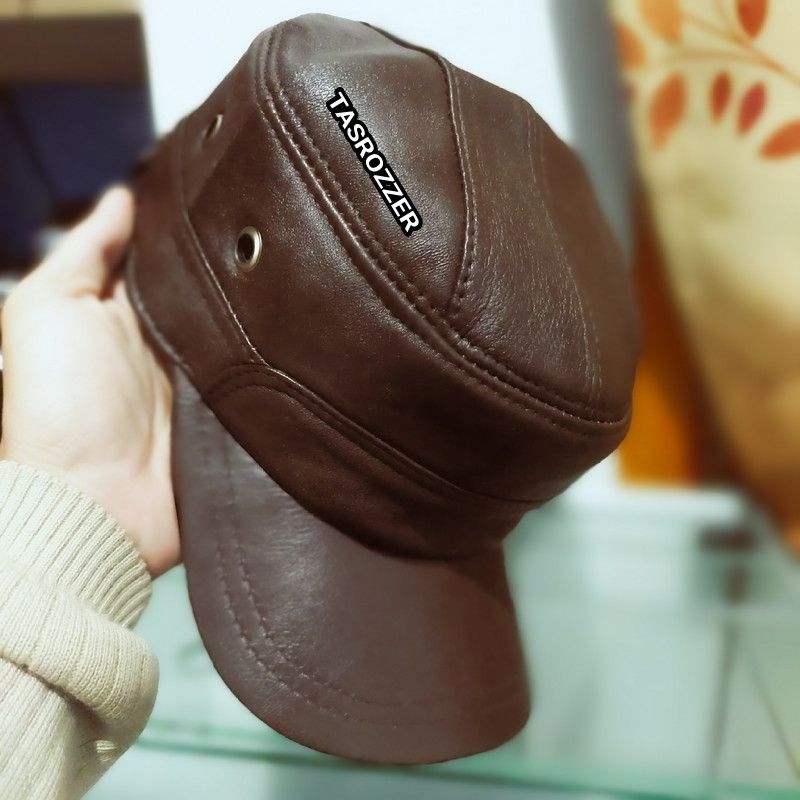 Topi komando kulit asli model 2 lubang sisi kanan kiri