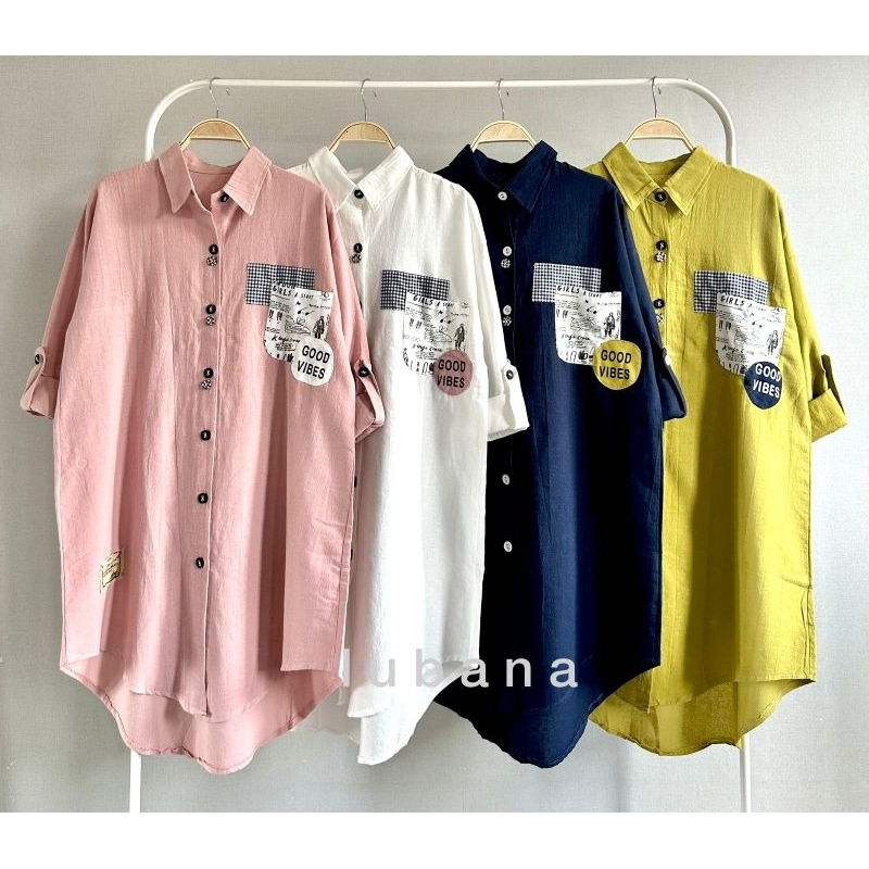 Tunik Kemeja Katun Linen Import Polos Aplikasi Baru Keren LuBaNa#6704