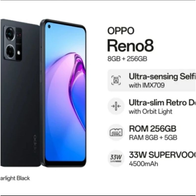 OPPO RENO 8 4G 8/256GB (Garansi Resmi Oppo 1 Tahun)