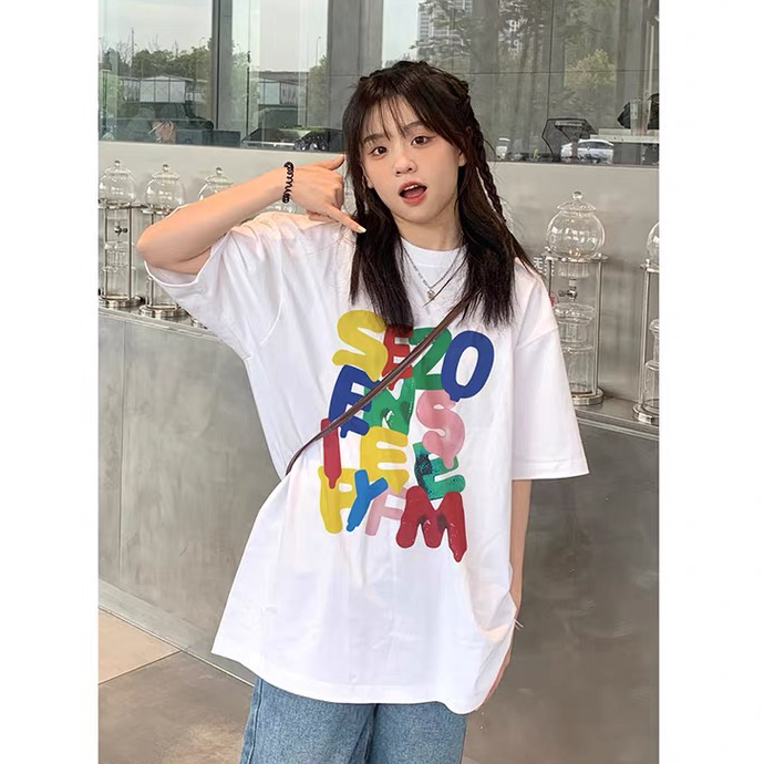 kaos oversize wanita import letter motif printed t-shirt import kekinian baju kaos putih wanita