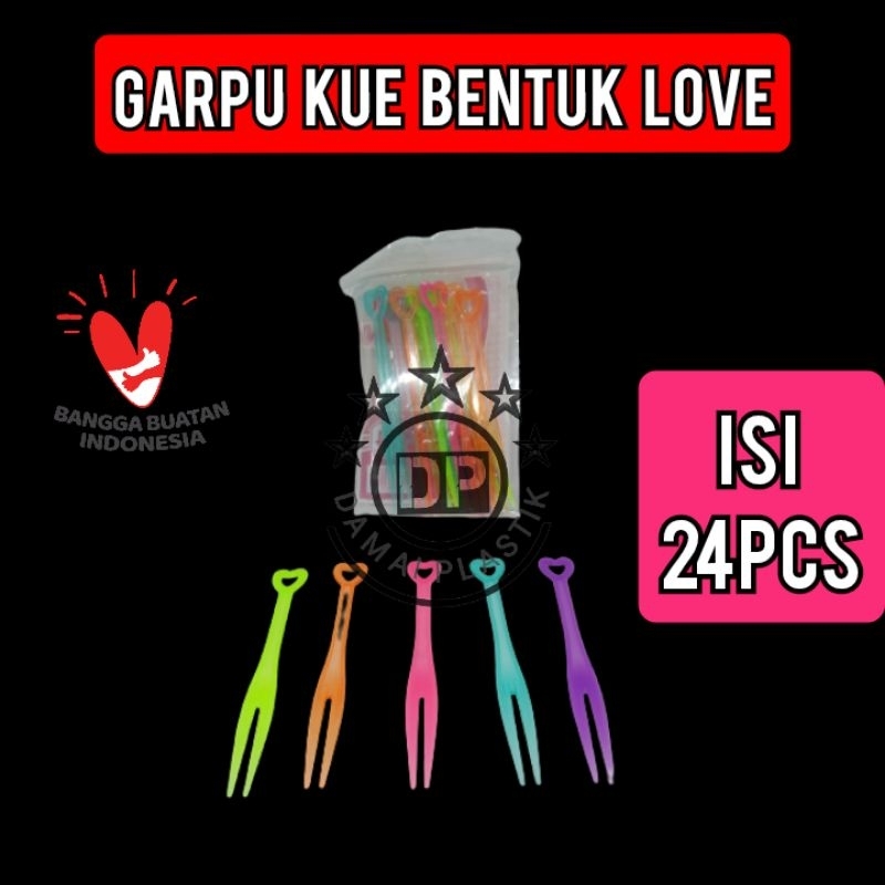 Garpu Kue Bentuk Love Warna Campur Isi 24pcs