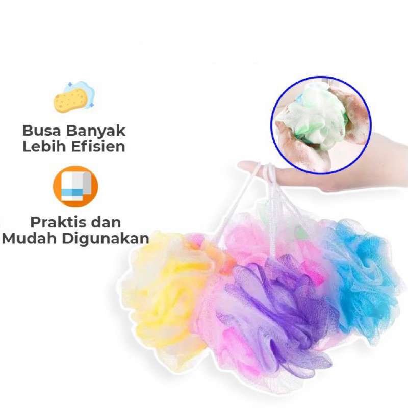 Spons Mandi Jaring / Shower Puff / Sponge Sikat Badan Tebal / Pembersih Badan 2 Sisi Warna / Spons Bola Mandi / Sponge Jaring