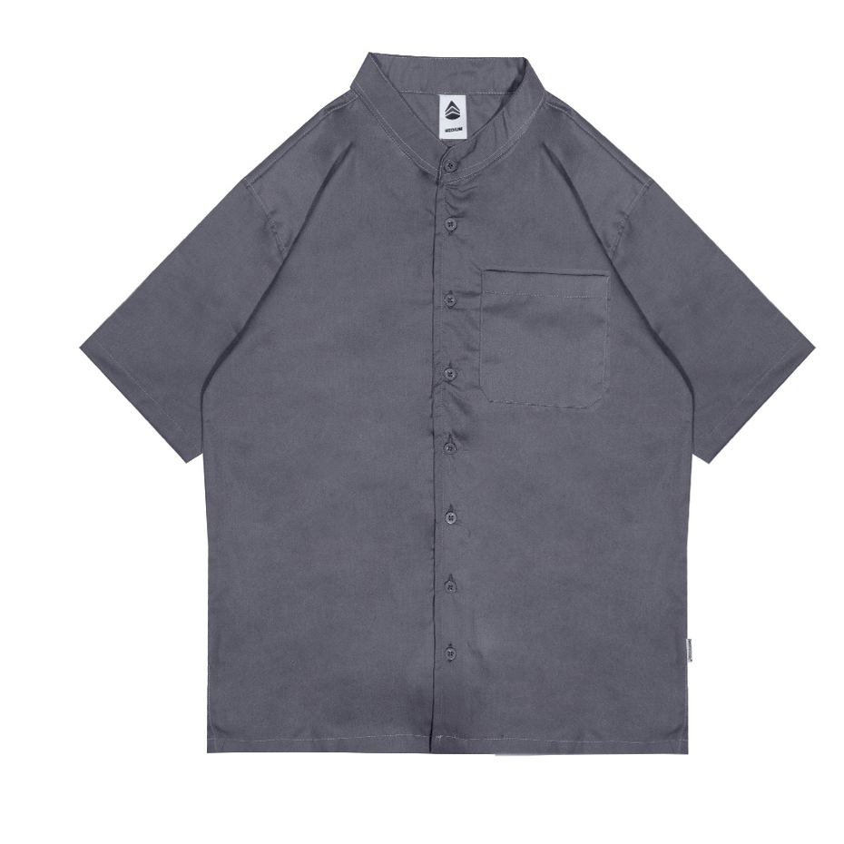 Predecessors Taf  Kemeja Pria Basic Polos Lengan Pendek Kerah Sanghai Chashirt#4 Grey