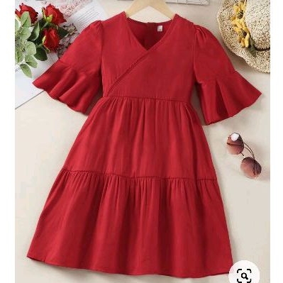 Pola Dress Anak 079 - Pola Baju Anak dress kimono rok susun kerut lengan peplum - Sewing Pattern