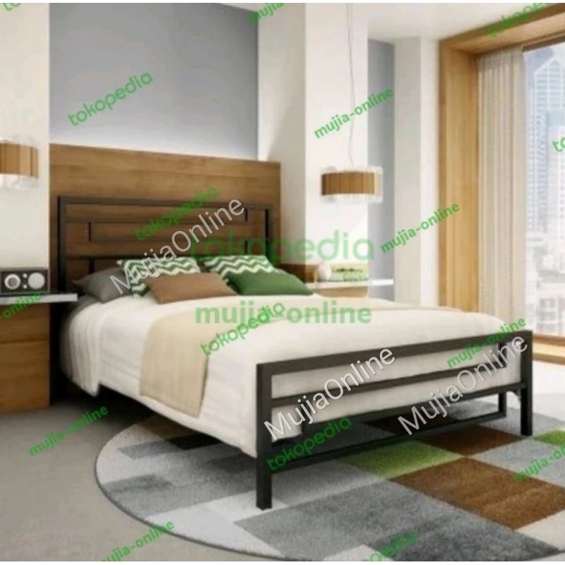 Ranjang Besi 140x200cm Kotak Kuat Minimalis Modern Mewah Bisa Costum