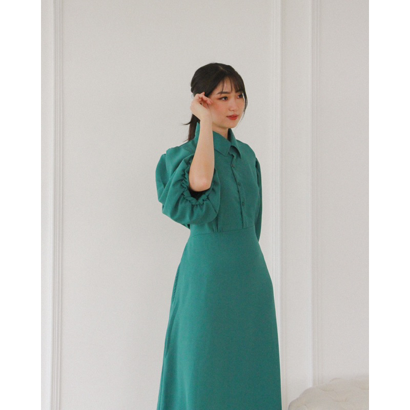 KANON - Maeda Shirt Dress - Dress kemeja midi lengan balon vintage korean look