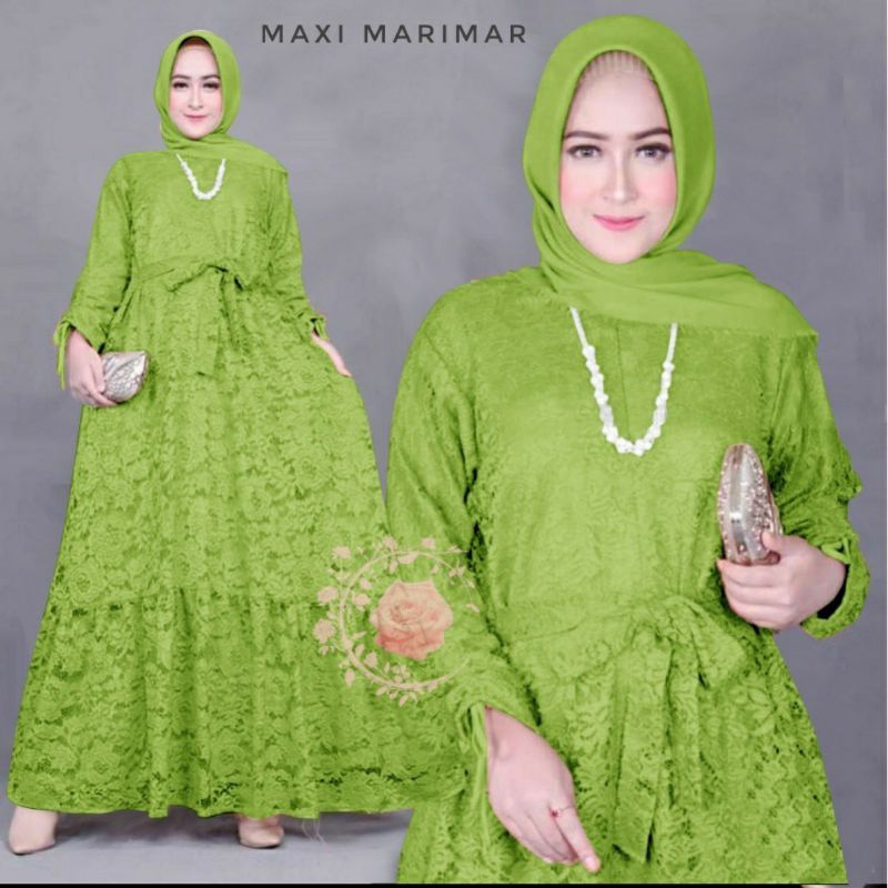 Gamis Brukat Warna Lemon / Olive Terbaru Maxi Dress Jumbo L - 5XL - ( Part 2 ) Rimar Gamis Brukat Bu
