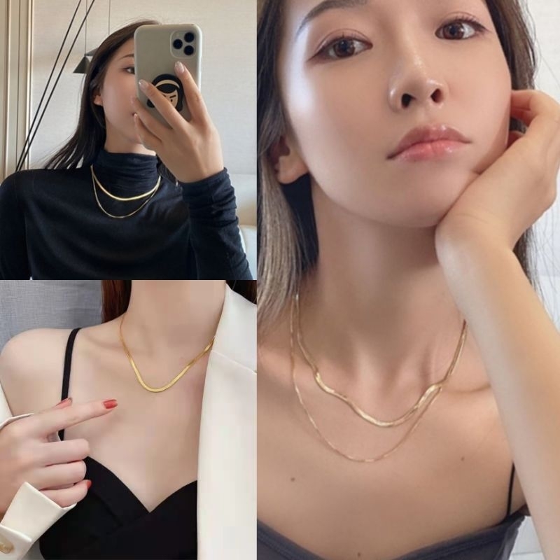 kalung layer belut mirip emas asli + box anti karat