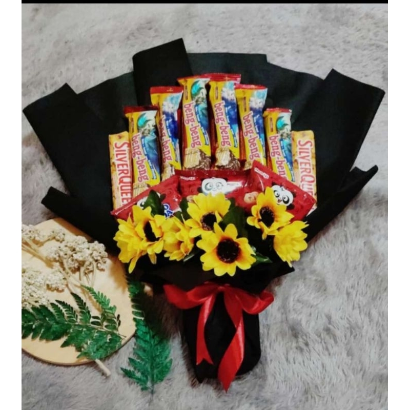 

buket beng beng Silverqueen bunga matahari cantik