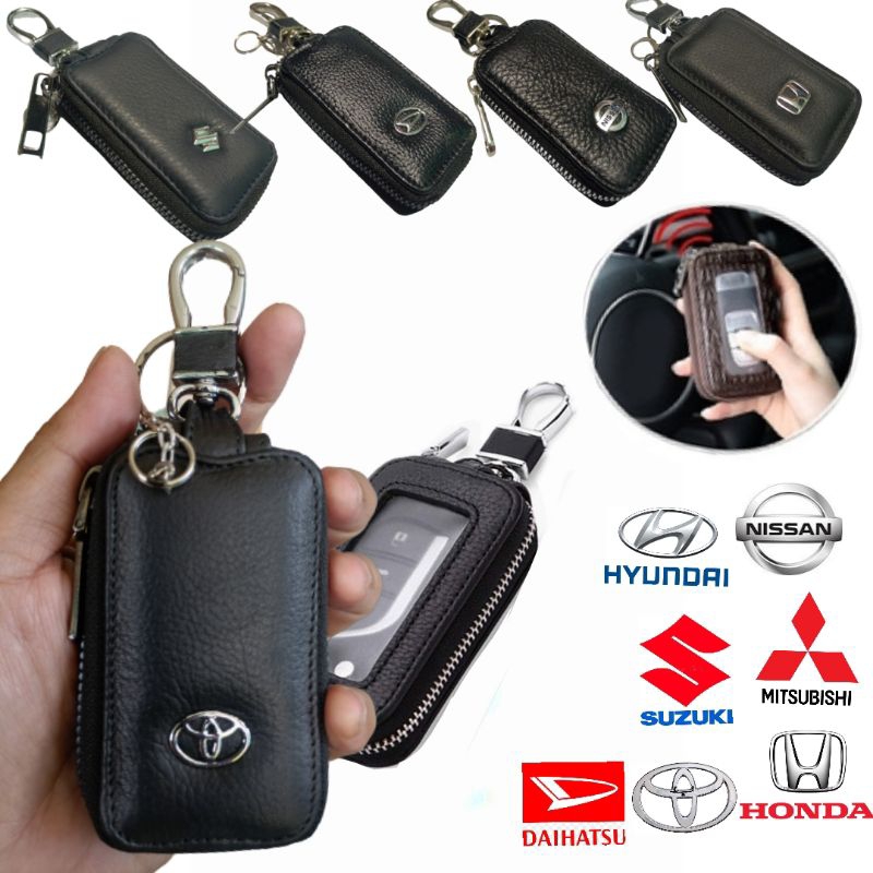 dompet kunci remote keyless mobil transparan single  zip kulit asli black edition - dompet stnk mobil kulit