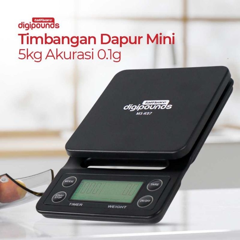 Taffware Digipounds Timbangan Dapur Mini Timer 5kg Akurasi 0.1g - MS-K07