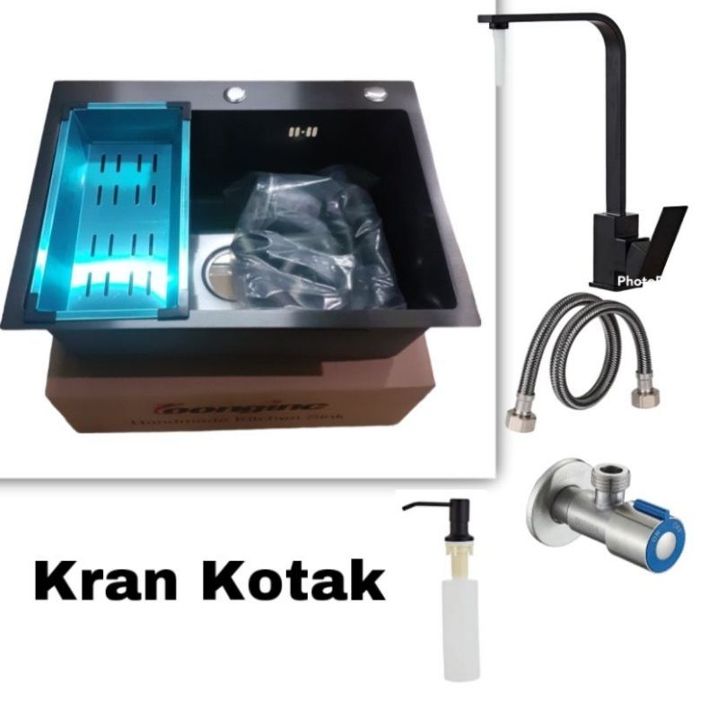 Paket Lengkap Kitchen sink 6045 BLACK Bak cuci piring Hitam stainless SUS 304