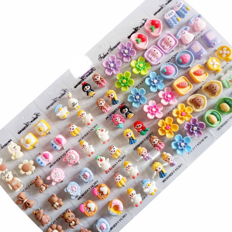 1 Lusin (12 Pcs) Bros Pin Dagu Karakter Lucu Seri Clay Multiwarna