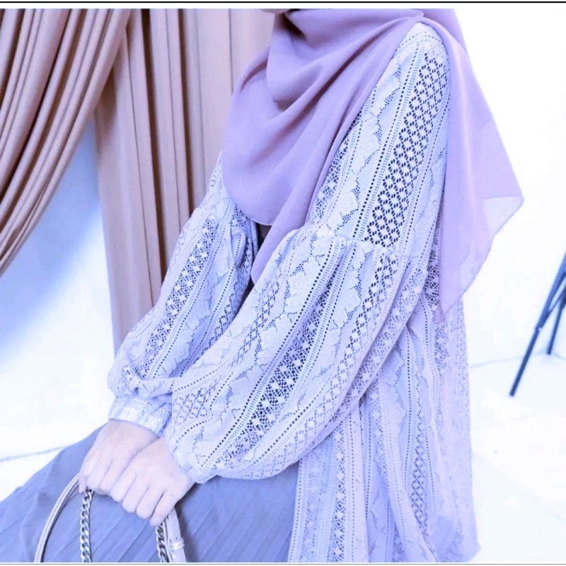 Cardigan Brukat Lengan Balon Cardigan Panjang