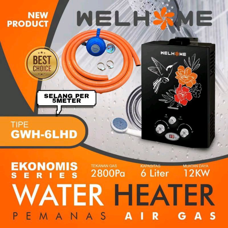 Niko , NK-6LN Putih / NK-6LDN Hitam . Water Heater , Water Hiter , Water Heter ,  Pemanas Air ,  Niko Gas