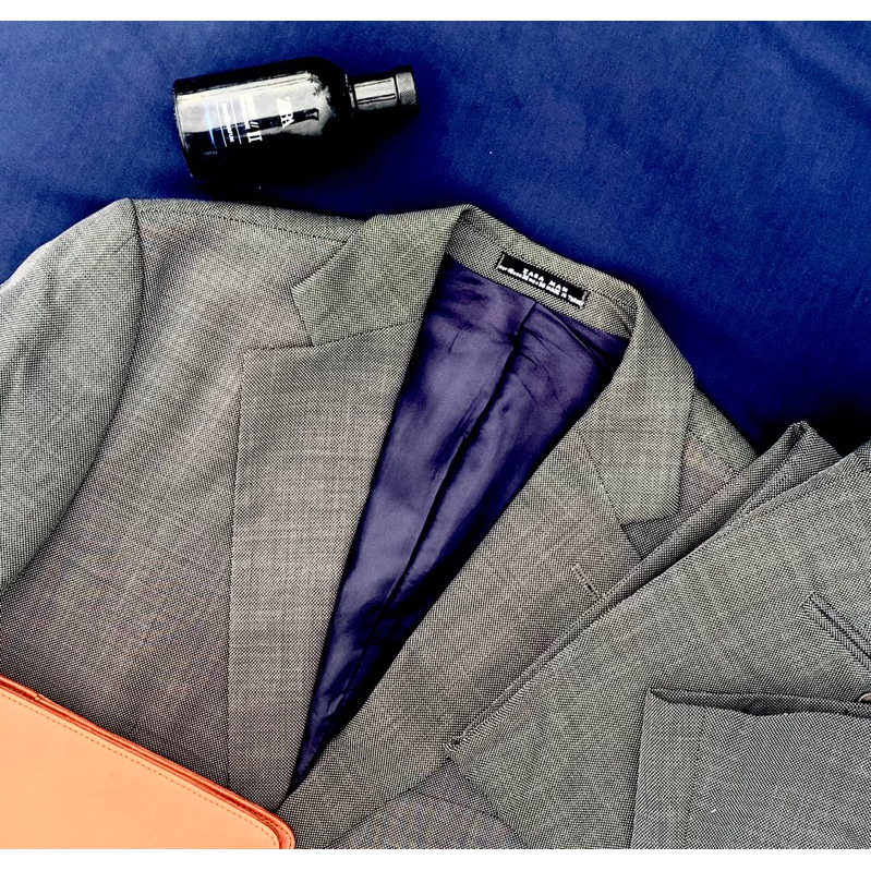 [HOT] ZARA MAN Dark Grey Patterned Suit Blazer Set