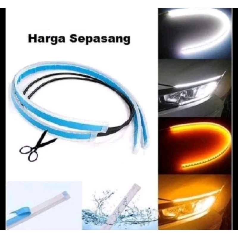 Lampu Alis LED Slim Alis DRL 30CM Fleksibel waterproof ukuran 30cm 2 mode running motor mobil