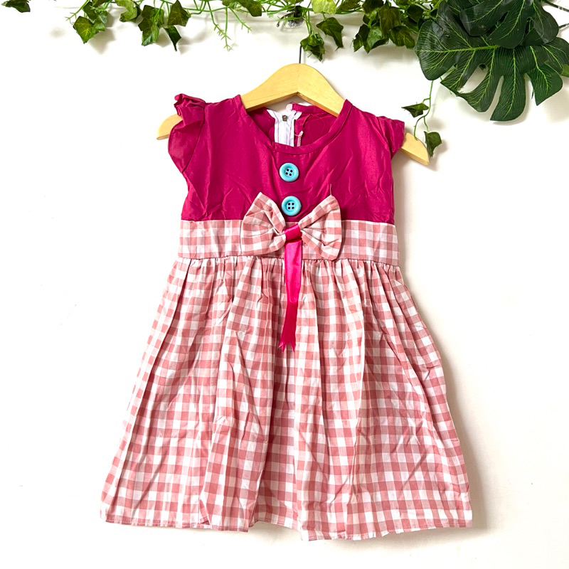 Dress anak cewek perempuan 1 2 tahun ( dress kotak ani pita)