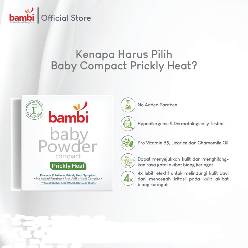 Bambi Baby Prickly Heat tabur 100gr dan Prickly Heat padat 40gr/ bedak biang keringat bayi bambi