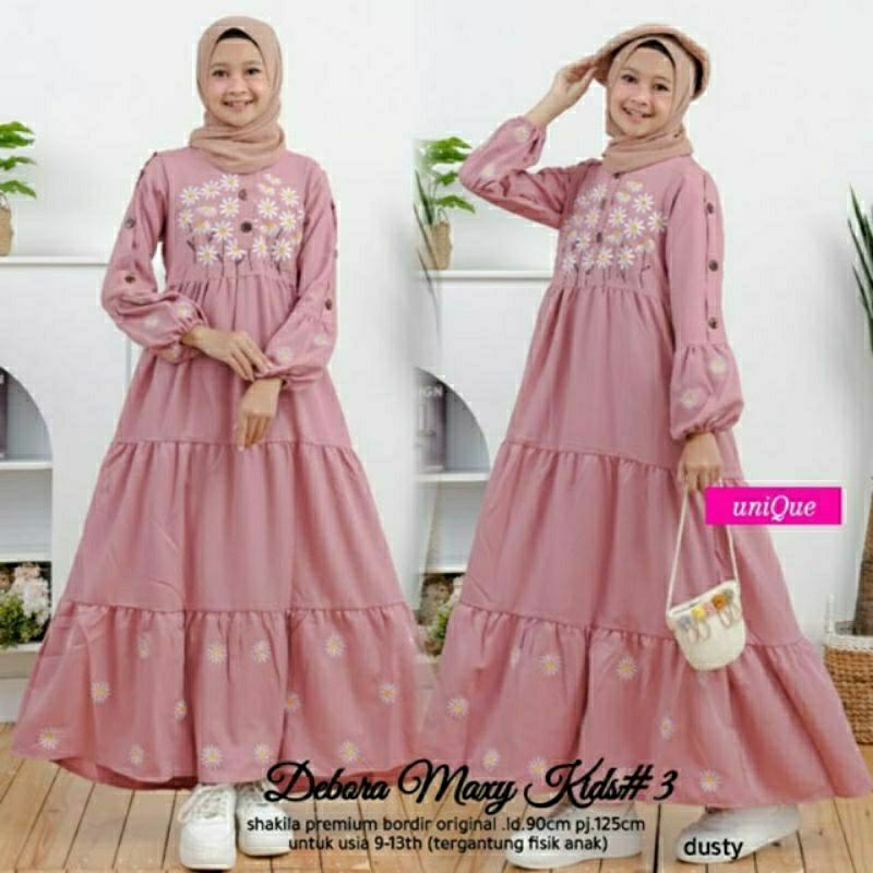 Debora Maxy Kids #3, GAMIS LEBARAN ANAK PEREMPUAN CANTIK MODIS 9-13 THN BAHAN SHAKILA PREMIUM MIX BORDIR TERMURAH TERLARIS OOTD