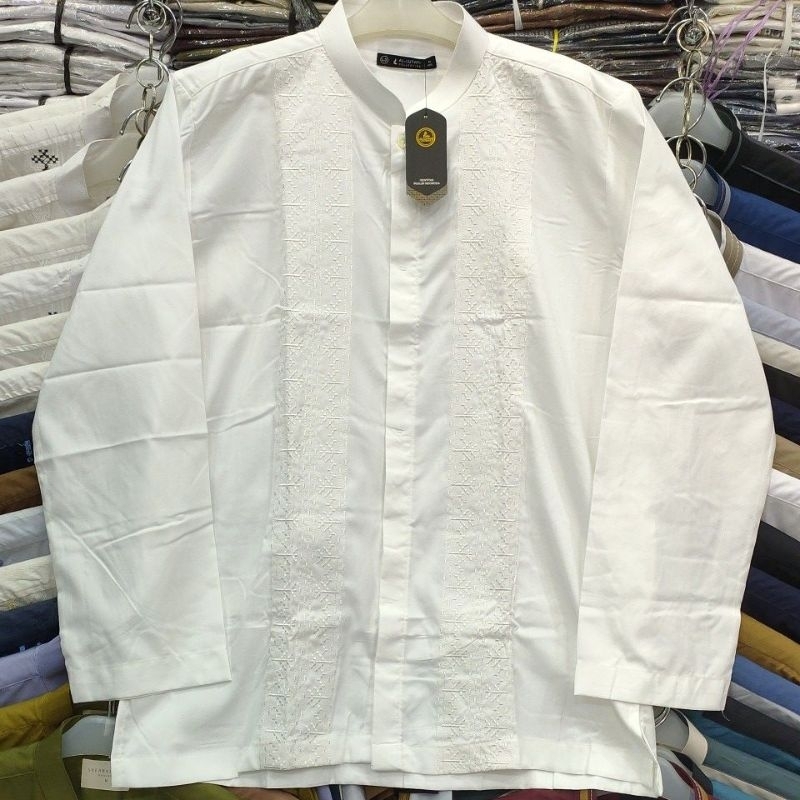Baju Koko Jumbo / Big Size Al-Luthfi Lengan Panjang Putih Broken White (BW) Motif Bordir Senada