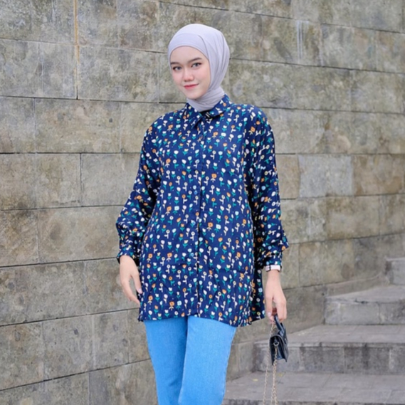 Ailey Kemeja Oversize Motif Rayon - Pattern Korean Oversized Shirt - Atasan Wanita Jumbo