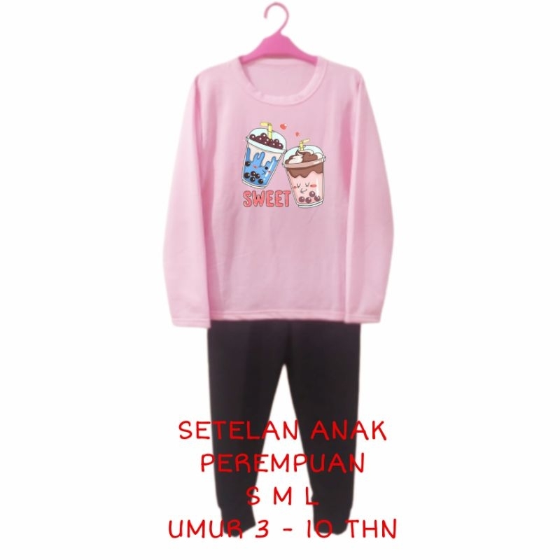 Setelan Anak Perempuan Kaos Lengan panjang dan Celana panjang Terbaru 2022 One Set Baju Tidur Santai Anak Cewek Kekinian Murah Korea Style Size S 3 4 5 Tahun M 5 6 7 Tahun L 8 9 10 Tahun Boba sweet