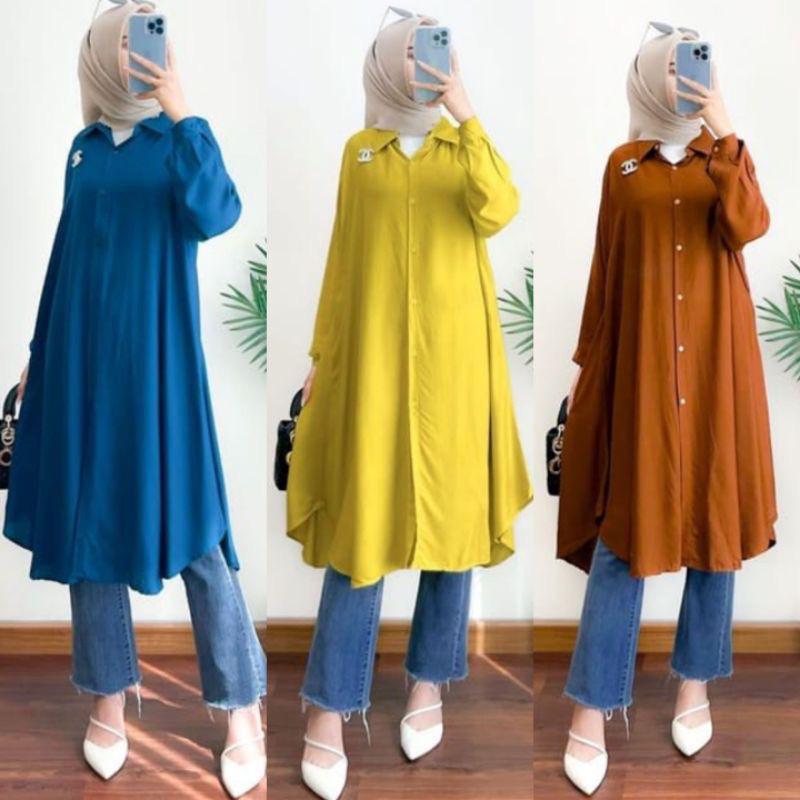 MADE LONG TUNIK OVERSIZE CRINKLE  AIRIFLOW BUSUI WHUDU FRIENDELY//KEMEJA TUNIK OVERSIZE CRINKLE AIRFLOW FUL BUSUI FUL KANCING