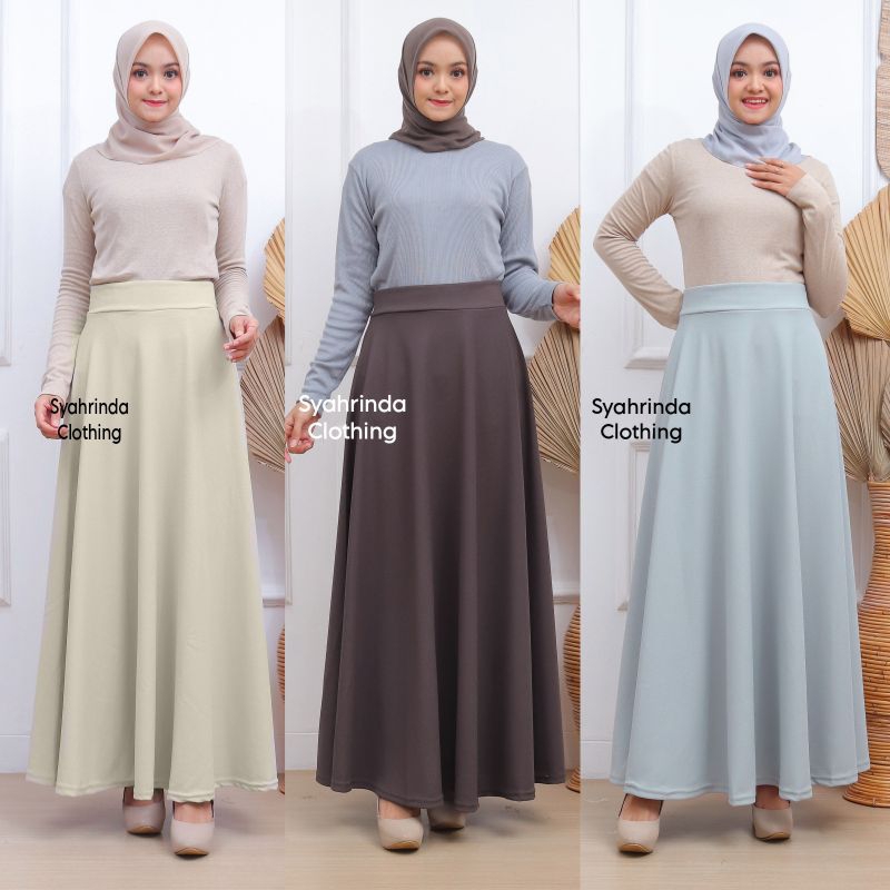 Rok Panjang Polos Lebar Twist Premium Bawahan Klok Mayung Import