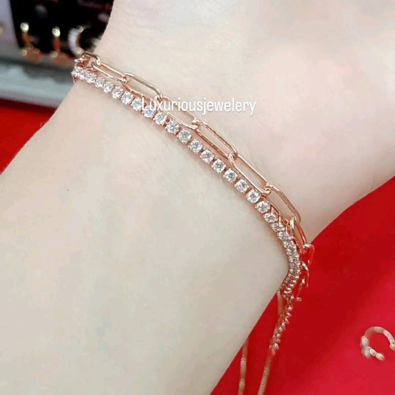 Luxuriousjewelery- Gelang paperclip Solitaire 2layer