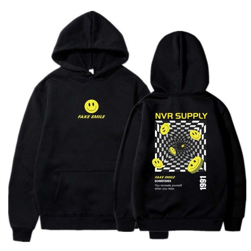 NVR CLOTHING Hoodie Hitam Bahan Fleece Tebal Sweater Pria Wanita Size M L XL XXL