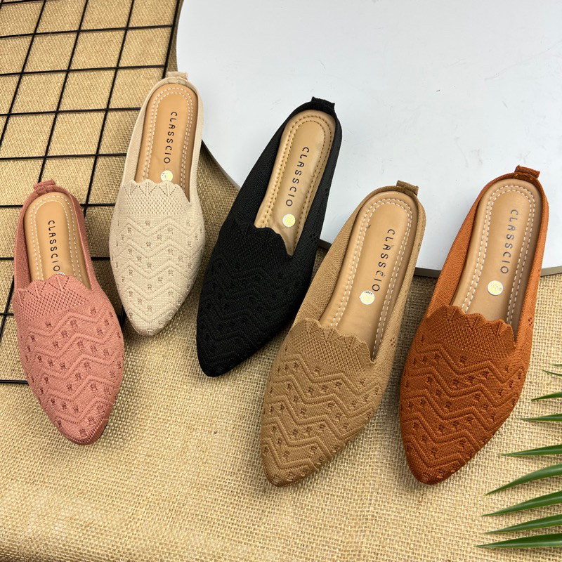 MARASYAFFA - SEPATU FLAT WANITA RAJUT MULES IMPORT SF54