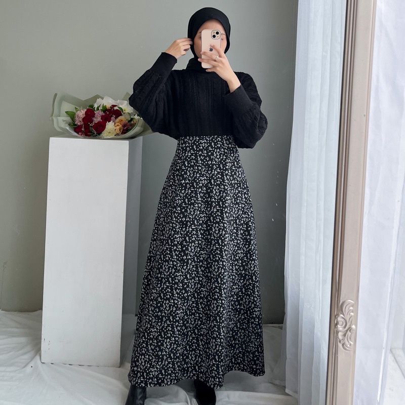 ROK FLORAL PREMIUM SKIRT - GAMAR KOREAN STYLE SKIRT VIRAL