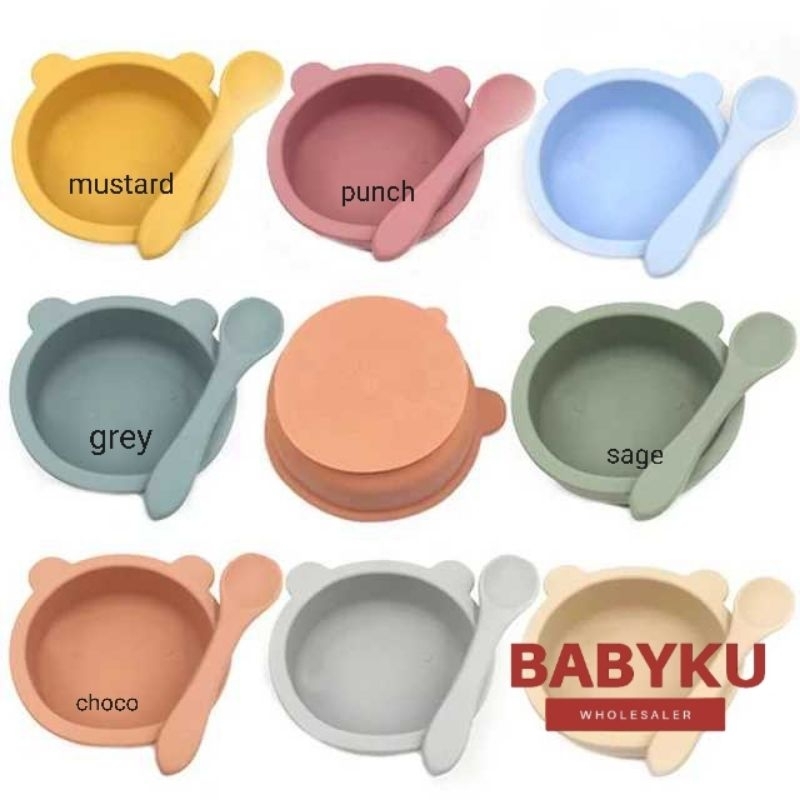 Mangkok bayi silikon suction anti tumpah / Bowl bear suction silicone / Mangkok makan bayi anti tumpah menempel