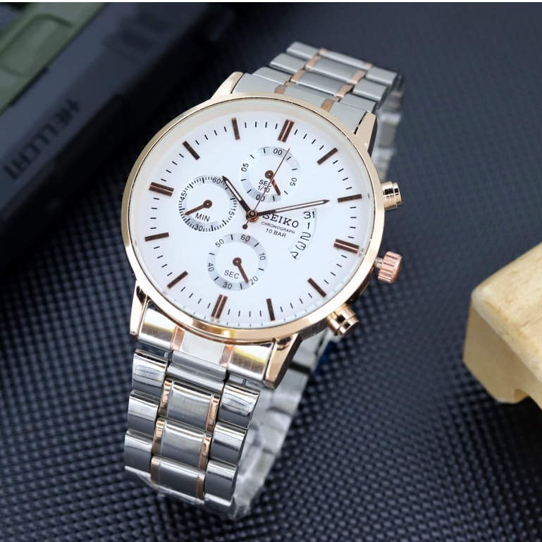 Jam Tangan Elegant Wanita Seiko Chrono Variasi Tanggal Aktif Strap Rantai