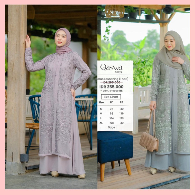 qaswa dress original by bbc collections sage size M siap kirim